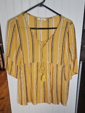 ANDREE BY UNIT Mustard Yellow Striped Peasant Blouse